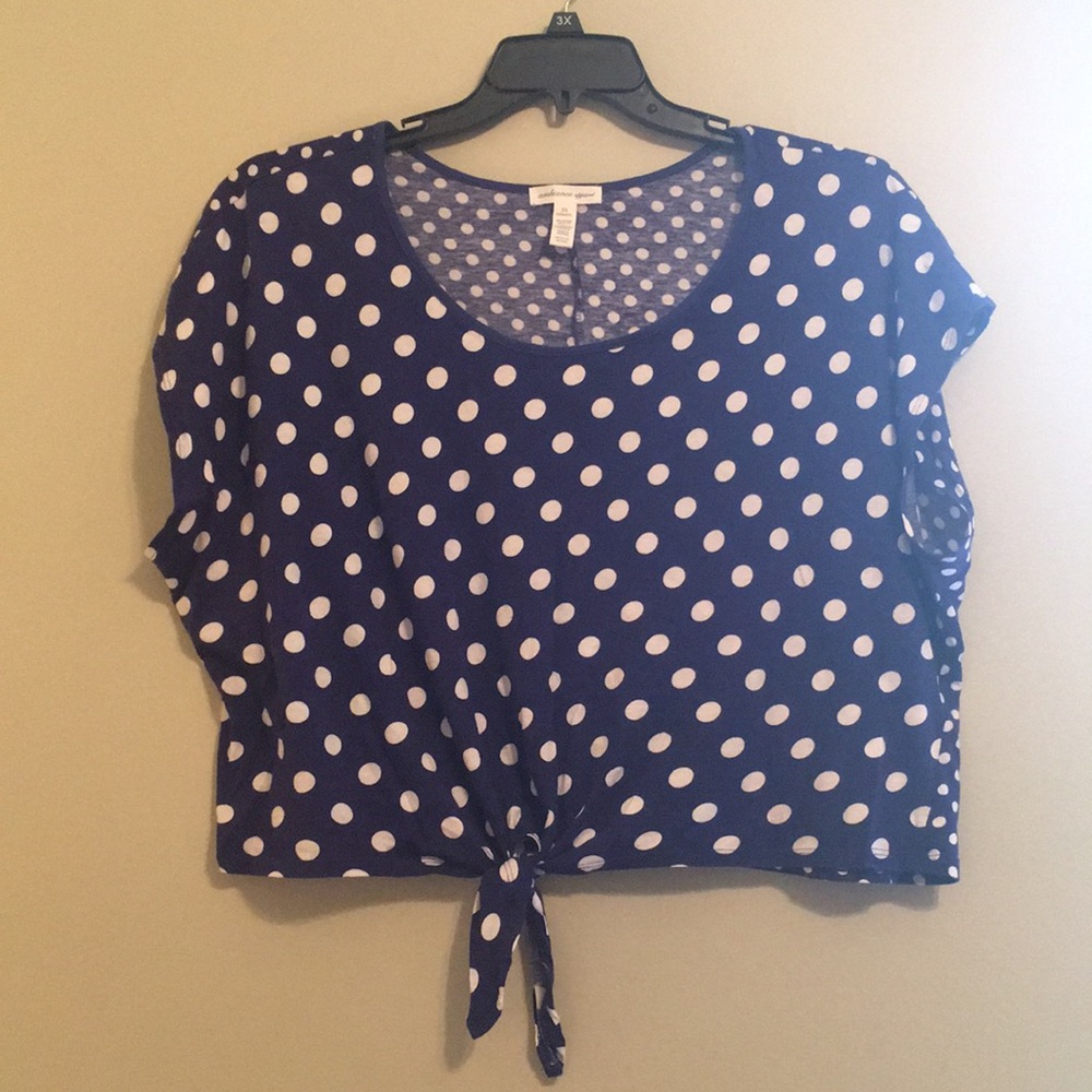 Royal blue and white polka dot crop top